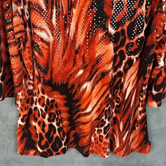Susan Graver Top Womens 1X Red Animal Print Sequin Party Holiday Tunic Stretch - Picture 3 of 11